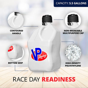 VP Racing 5.5 Gal Motorsport Racing Liquid Container Utility Jug, White (8 Pack)