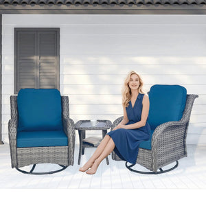 Wicker Outdoor Swivel Chairs Set with Side Table - Rattan, Weather-Resistant