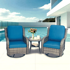 Wicker Outdoor Swivel Chairs Set with Side Table - Rattan, Weather-Resistant