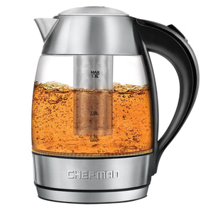 Chefman 1.8 Liter Glass Electric Tea Kettle with Removable Tea Infuser, Clear