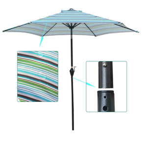 9FT Outdoor Patio Umbrella with Crank Tilt - Blue Stripes