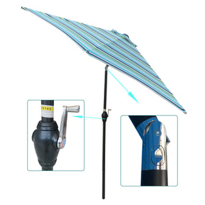 9FT Outdoor Patio Umbrella with Crank Tilt - Blue Stripes