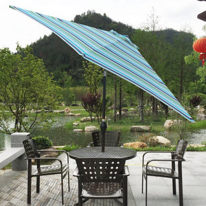 9FT Outdoor Patio Umbrella with Crank Tilt - Blue Stripes