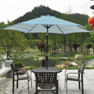 9FT Outdoor Patio Umbrella with Crank Tilt - Blue Stripes