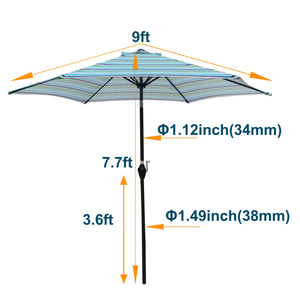 9FT Outdoor Patio Umbrella with Crank Tilt - Blue Stripes