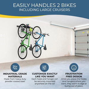 Wall Mounted Bike Rack for 2 Bikes with Storage Shelf - TRAPSKI