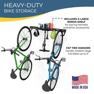 Wall Mounted Bike Rack for 2 Bikes with Storage Shelf - TRAPSKI