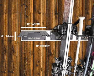 Wall Rack Holds Skis or Snowboard by Bindings, Yard Tools, Gear & Equipment - Made in the USA - TRAPSKI