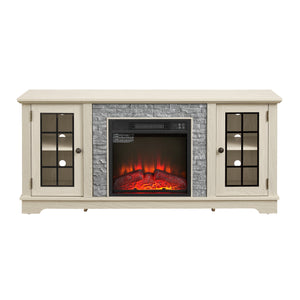58" Modern TV Stand with Electric Fireplace and Storage - White