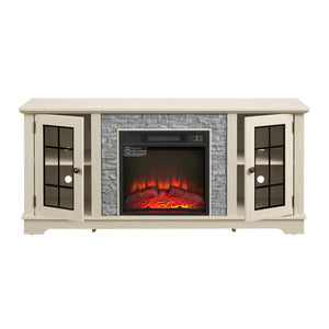 58" Modern TV Stand with Electric Fireplace and Storage - White
