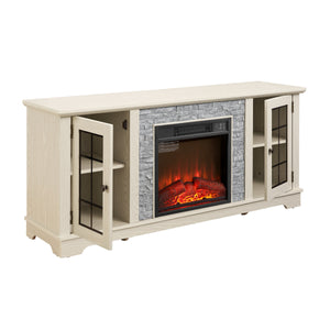58" Modern TV Stand with Electric Fireplace and Storage - White
