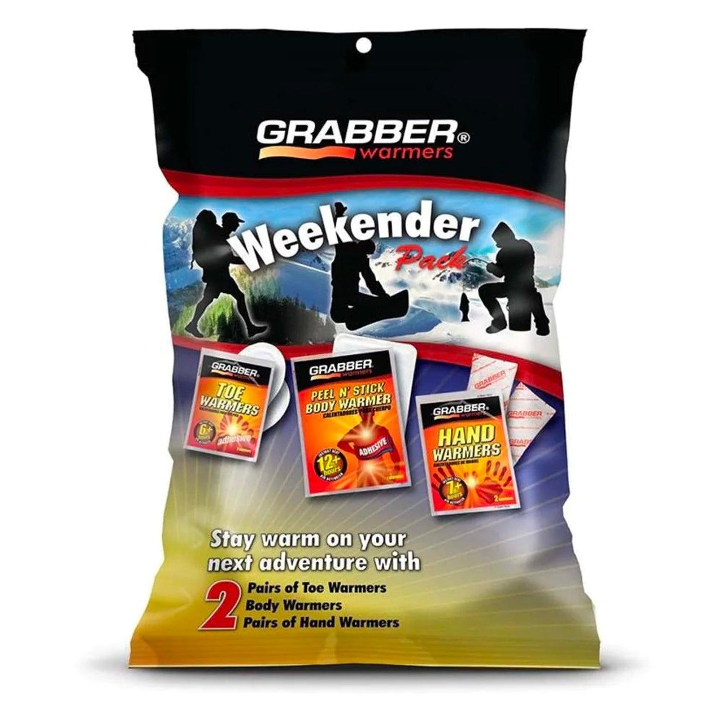 Grabber Warmers Weekender Multi-Warmer Pack, 2 Pair Hand, 2 Pair Toe, 2 Peel N' Stick Body Warmers, 6-Count