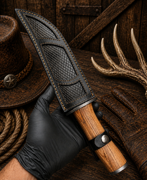 The Ash Ranger Bowie Knife – Damascus Steel & Leather Belt Sheath