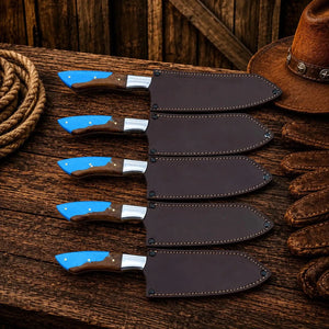 Western Chef Knife Set – D2 Steel Turquoise & Wood Handles