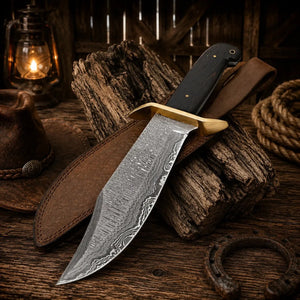 Western Cowboy Bowie Knife – Damascus Steel Wenge Wood Handle