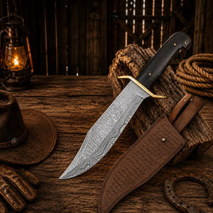 Western Cowboy Bowie Knife – Damascus Steel Wenge Wood Handle