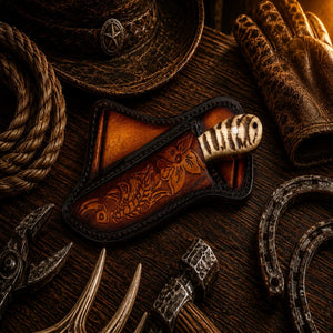 The Iron Ranch Cowboy Knife – Handmade D2 Powder Coated Steel with Ram Horn Handle