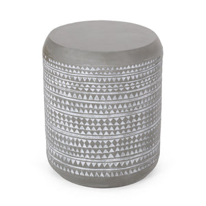White Outdoor Side Table with Cylindrical Shape - Lightweight Concrete