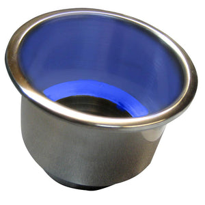 Whitecap Flush Mount Cup Holder w/Blue LED Light - Stainless Steel - TRAPSKI