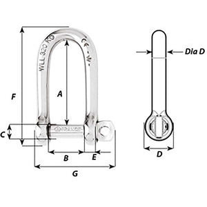 Wichard Self-Locking Long D Shackle - Diameter 8mm - 5/16" - TRAPSKI
