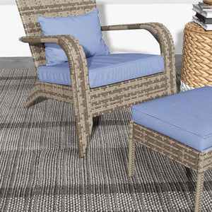 Wicker Adirondack Chair with Ottoman with Removable Cushions - Brown