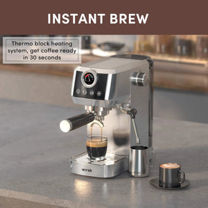 Wirsh 20 Bar Espresso Machine | Home Barista Plus with Pressure Gauge & Steam Wand