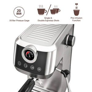 Wirsh 20 Bar Espresso Machine | Home Barista Plus with Pressure Gauge & Steam Wand