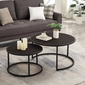 Modern Faux Leather Nesting Coffee Table Set with Black Metal Base - Dark Brown