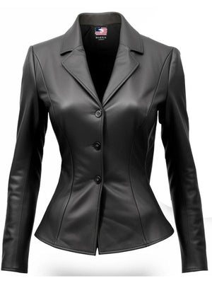 Women's Black Leather Blazer Coat