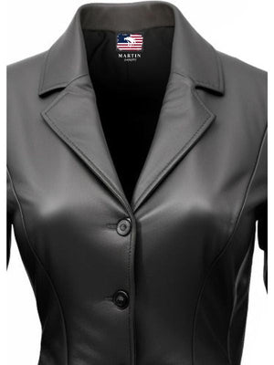 Women's Black Leather Blazer Coat
