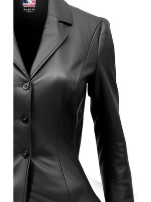 Women's Black Leather Blazer Coat
