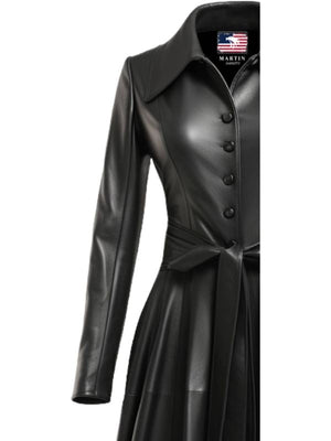 Women’s Black Leather Long Coat