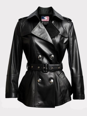 Women Black Leather Winter Coat – Belted Style