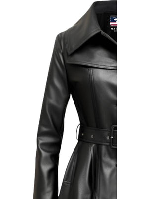 Women’s Black Real Long Leather Coat