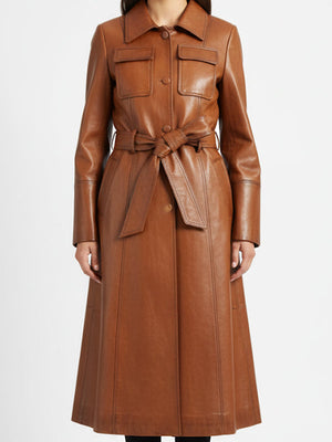 Women's Italian Brown Waxed Leather Coat