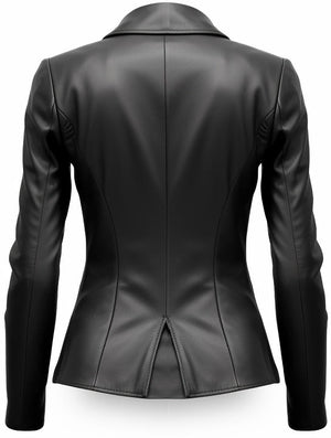 Women's Black Leather Blazer Coat