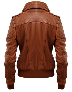 Women Leather Jacket Tan Bomber Style