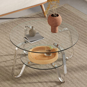 Double Layer Coffee Table with Double-Layer Glass - Pearl Silver, Gold, or Black