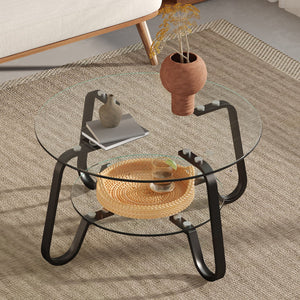 Double Layer Coffee Table with Double-Layer Glass - Pearl Silver, Gold, or Black
