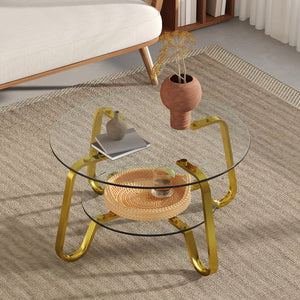 Double Layer Coffee Table with Double-Layer Glass - Pearl Silver, Gold, or Black