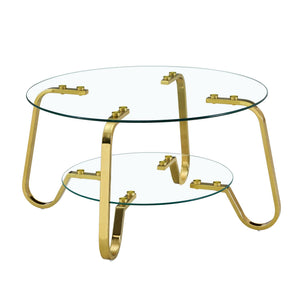 Double Layer Coffee Table with Double-Layer Glass - Pearl Silver, Gold, or Black