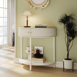 Demi Lune Console Table with 2 Storage Drawers - White, Dark Gray, Dark Brown