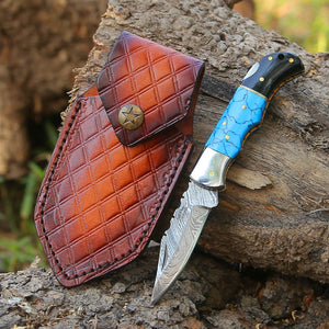 Phoenix Pocket Knife with Turrquoise & Bull Horn Handle