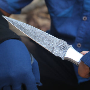Prowler Damascus Fixed Blade Knife with Mother of Pearl Resin Handle