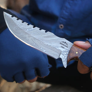 Ravager Handmade Damascus Knife with Mother of Pearl Resin & Rosewood Handle