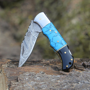 Phoenix Pocket Knife with Turrquoise & Bull Horn Handle