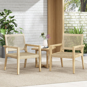 Outdoor Wicker and Acacia Wood Club Chairs - Set of 2