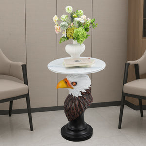 Eagle Head Accent Table with Faux Marble Top - White/Brown