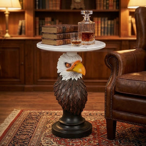 Eagle Head Accent Table with Faux Marble Top - White/Brown