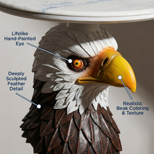 Eagle Head Accent Table with Faux Marble Top - White/Brown